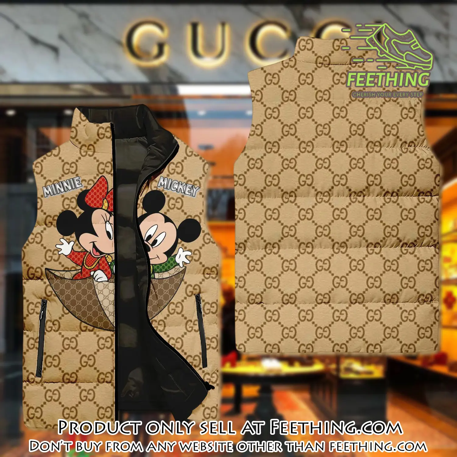 Gucci mickey mouse yellow type 2 luxury brand 3d sleeveless down jacket ft5611625